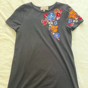 Flower Embroidered T- Shirt Dress